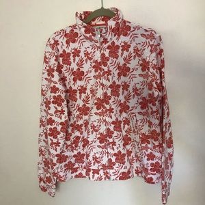 3/20 Orvis women floral white orange zipper jacket Hawaiian 🌺 style